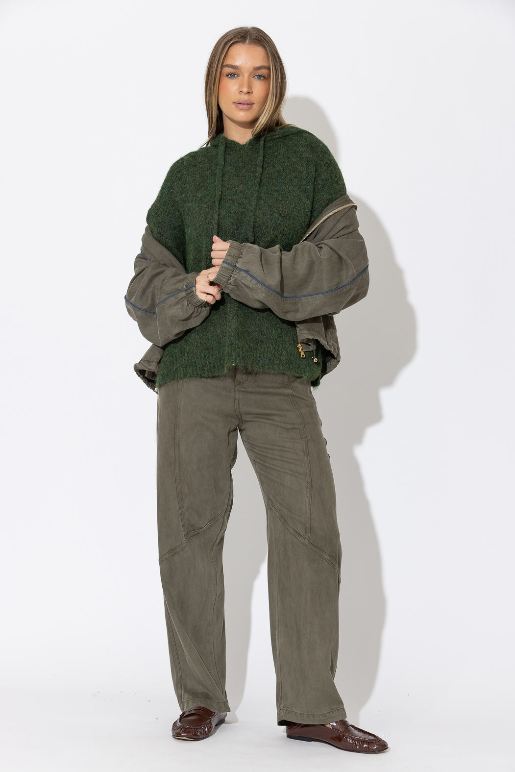 Khaki Fluffy Hooded Jumper