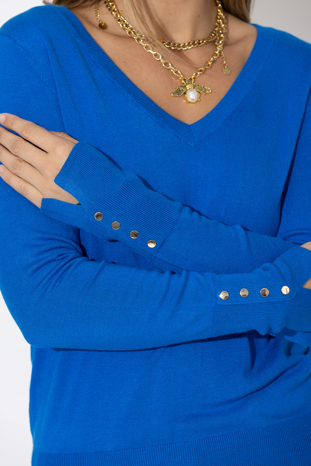 Cobalt Fine Knit V Top