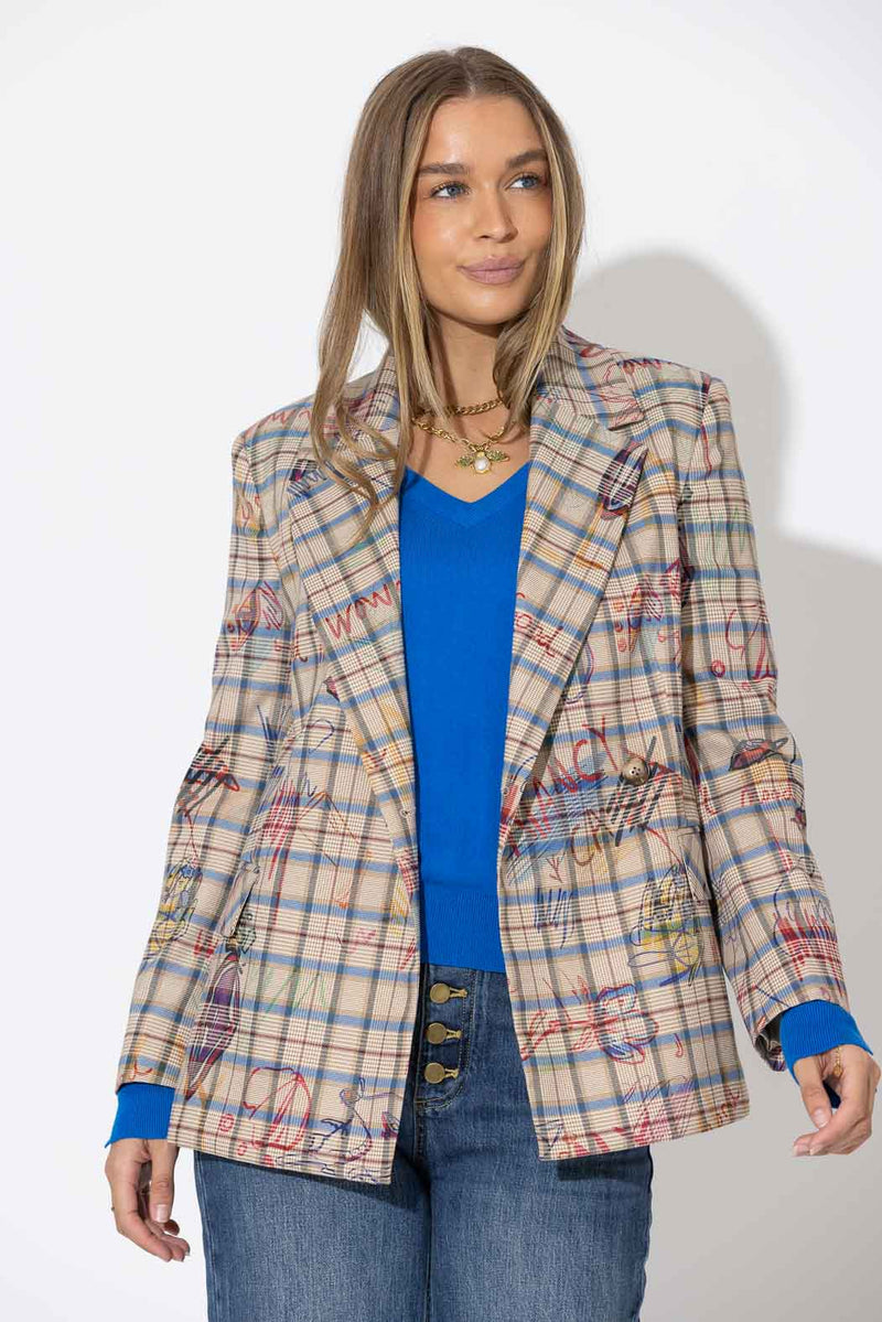 Oatmeal Check Wrap Blazer