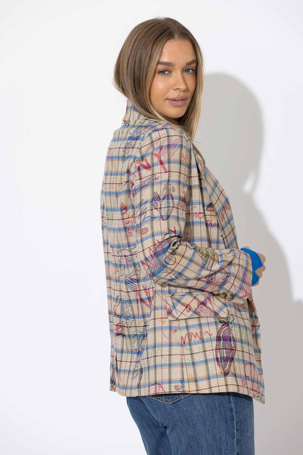 Oatmeal Check Wrap Blazer