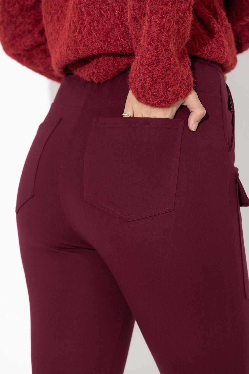 Burgundy Ponte Jogger Cargo Pant