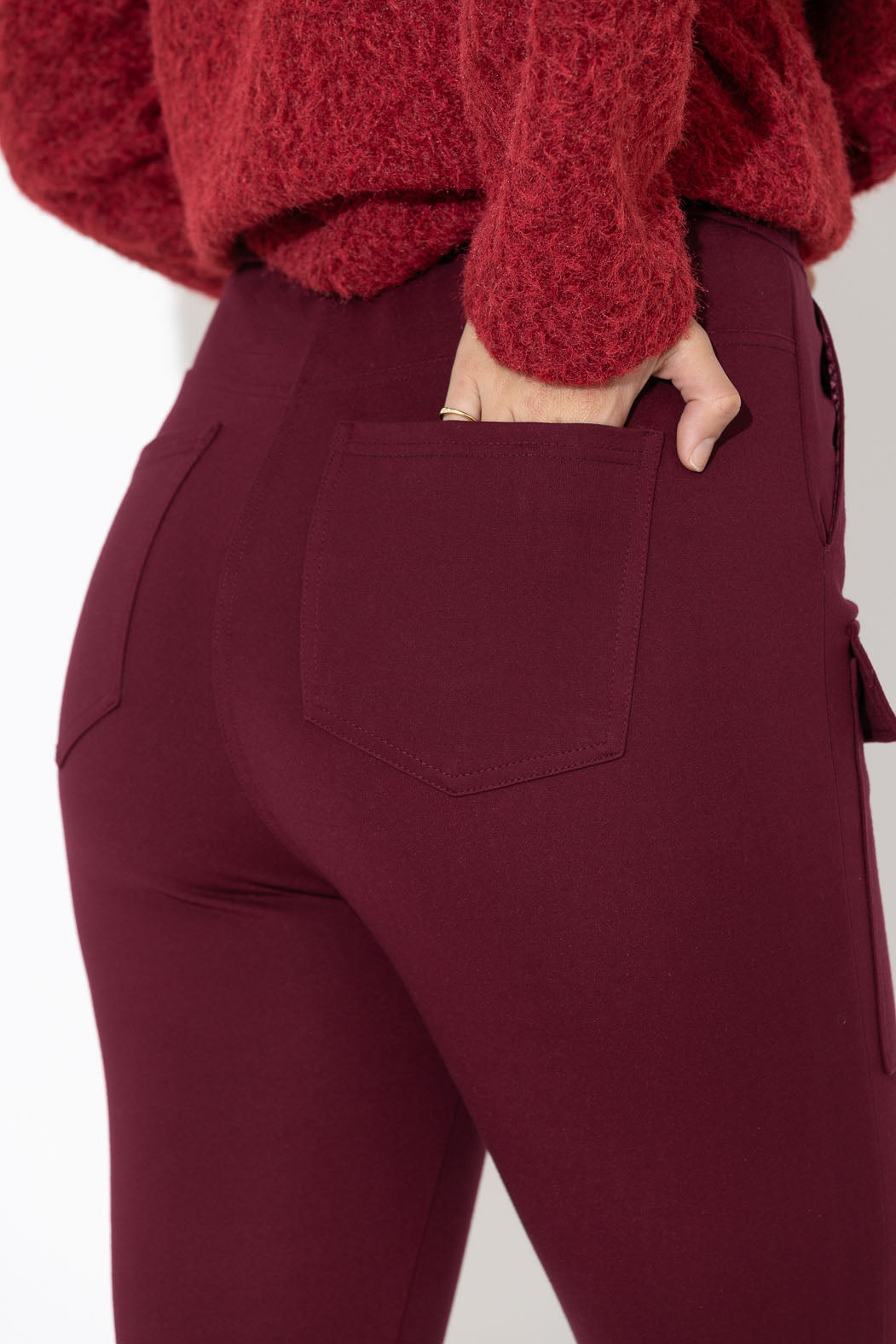 Burgundy Ponte Jogger Cargo Pant
