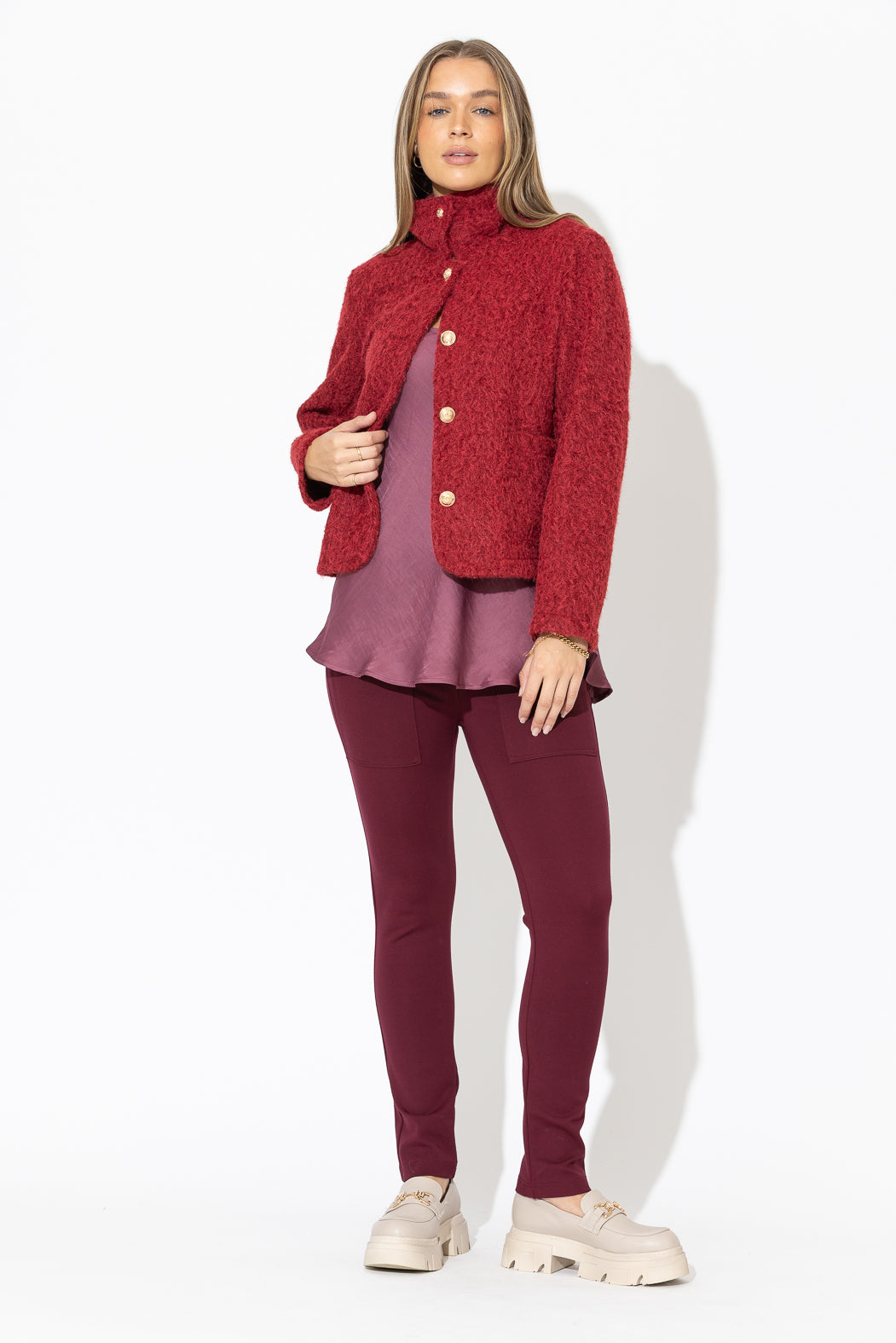 Burgundy Ponte Jogger Cargo Pant