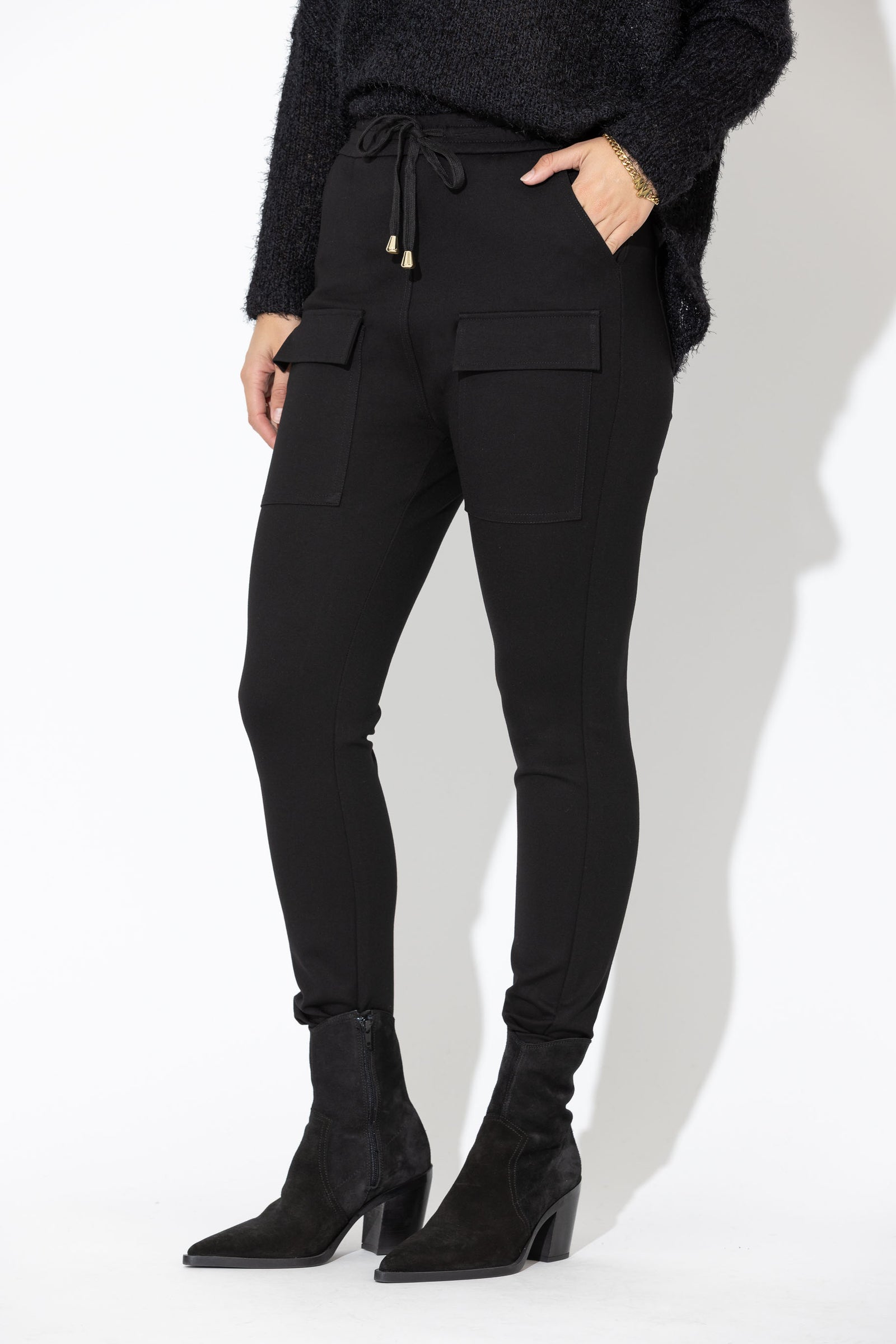 Black Ponte Jogger Cargo Pant