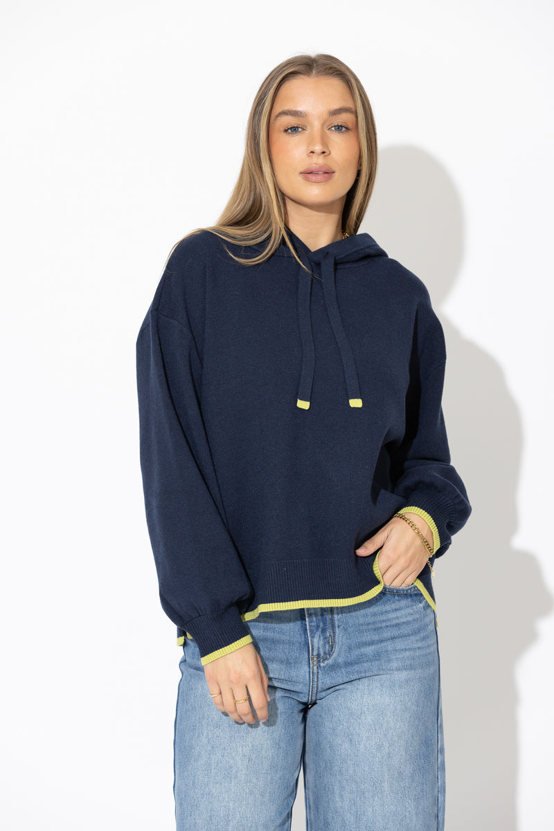 Navy Contrast Hood Knit Jumper