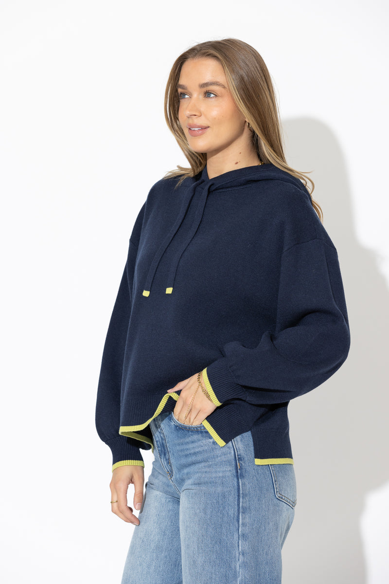 Navy Contrast Hood Knit Jumper