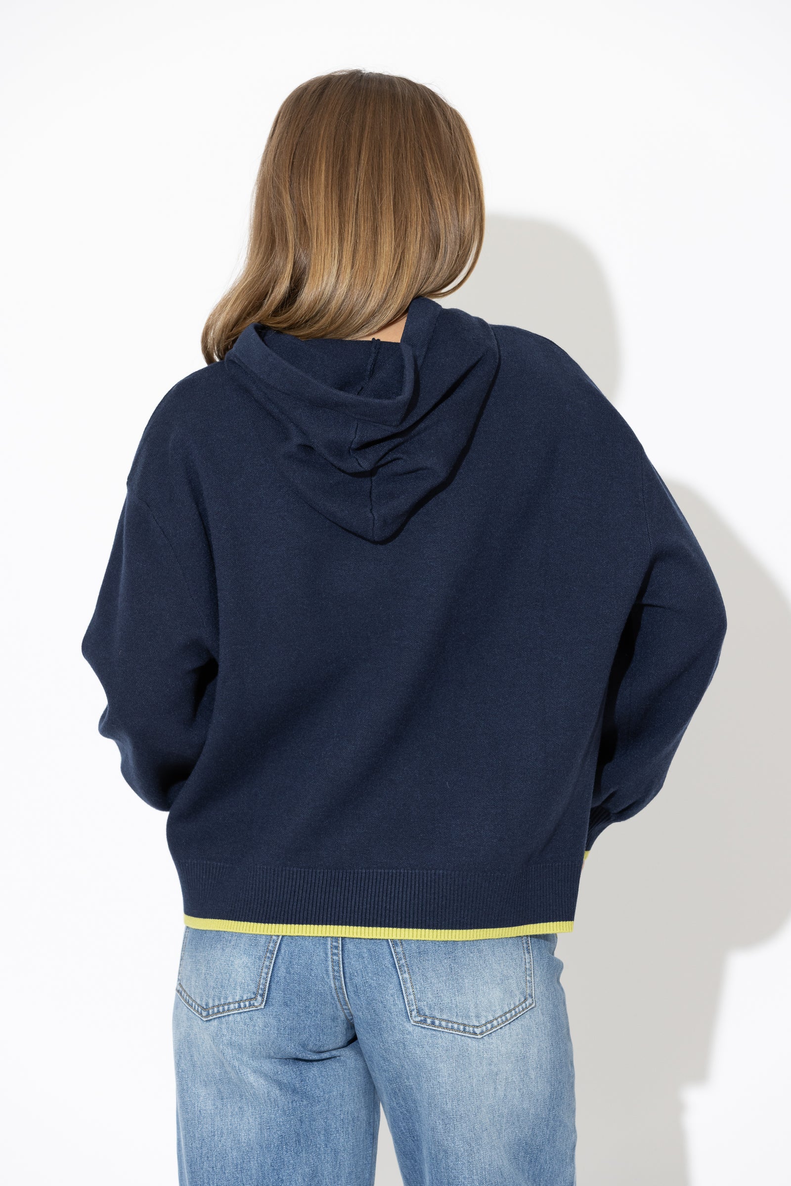 Navy Contrast Hood Knit Jumper