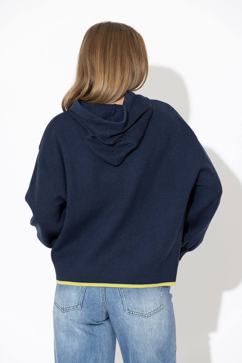 Navy Contrast Hood Knit Jumper
