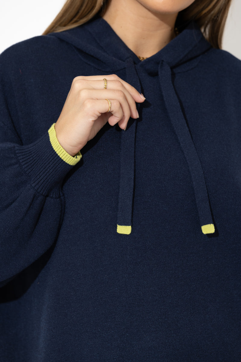 Navy Contrast Hood Knit Jumper
