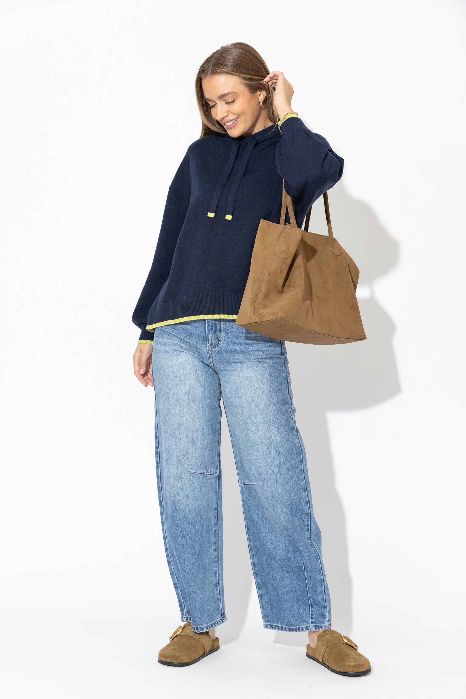 Navy Contrast Hood Knit Jumper
