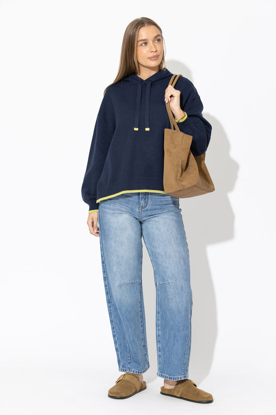 Navy Contrast Hood Knit Jumper