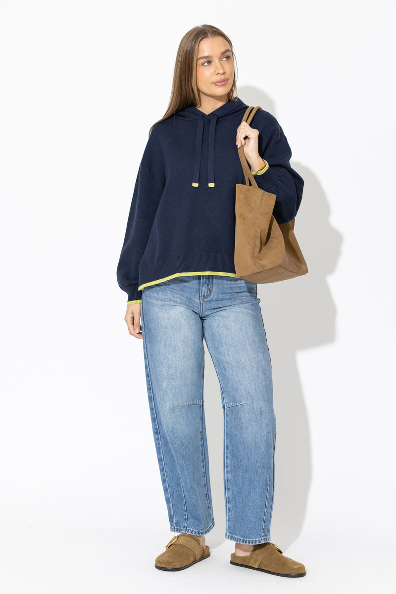 Navy Contrast Hood Knit Jumper