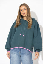 Teal Contrast Hood Knit Jumper