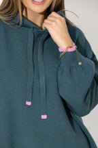 Teal Contrast Hood Knit Jumper