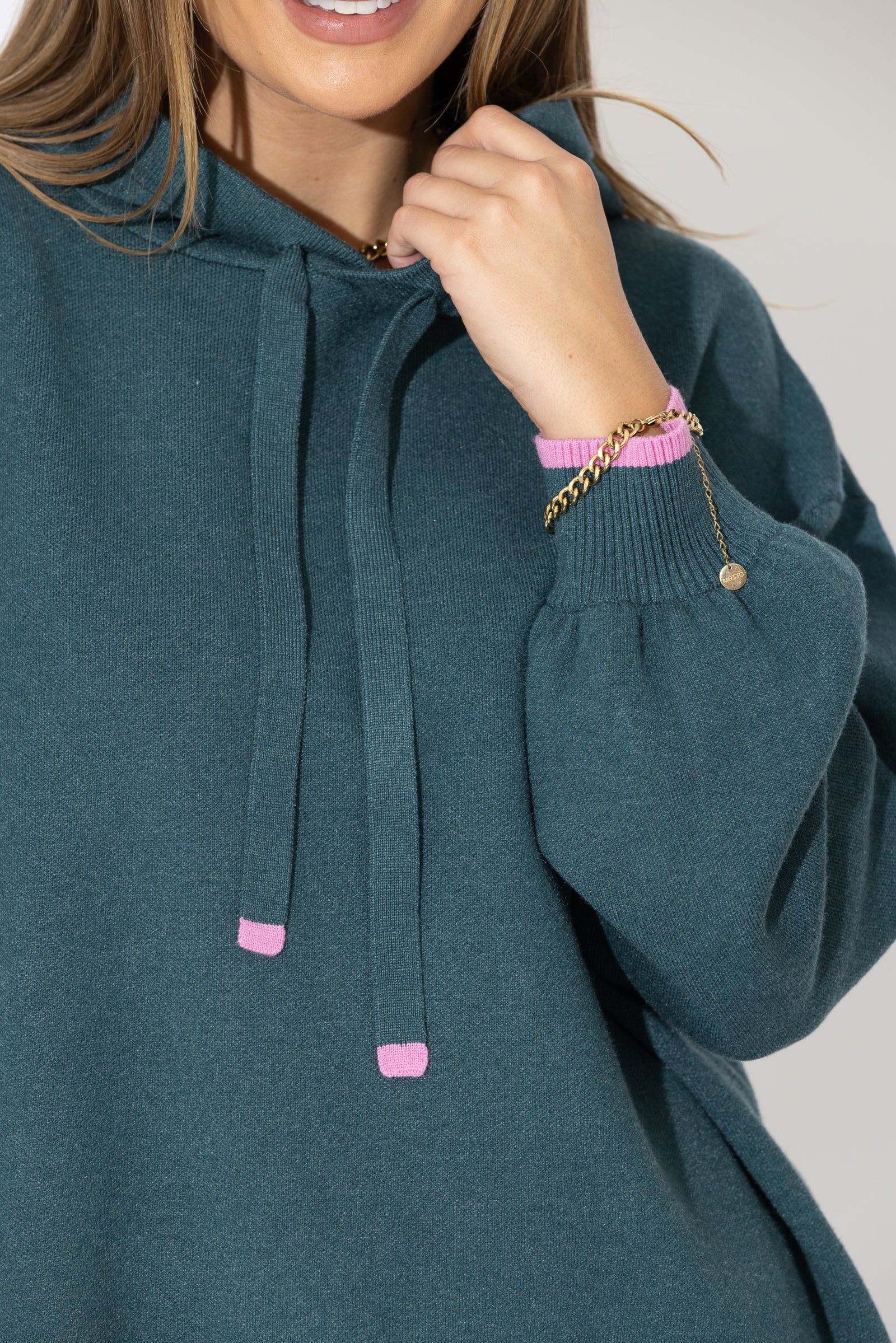 Teal Contrast Hood Knit Jumper