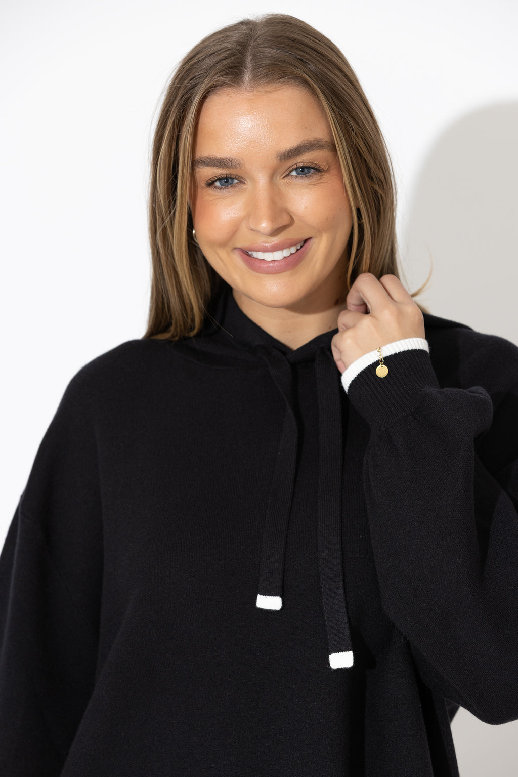 Black Contrast Hood Knit Jumper