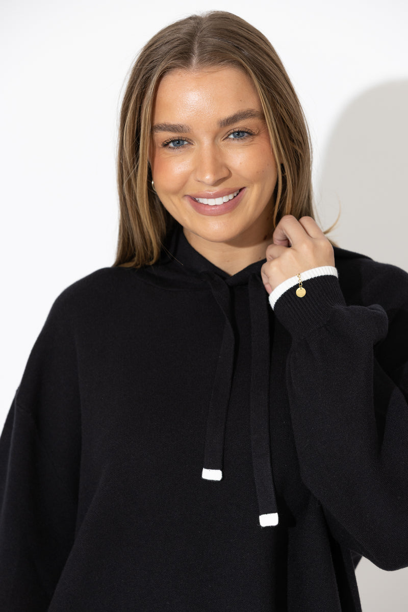 Black Contrast Hood Knit Jumper