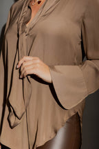 Cocoa Silky Tie Blogger Shirt