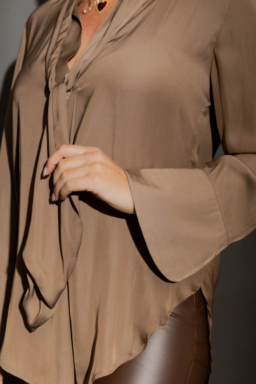 Cocoa Silky Tie Blogger Shirt