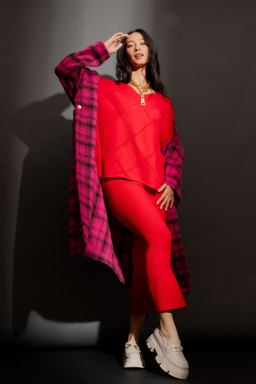 Red Rib Knit Skirt Red S