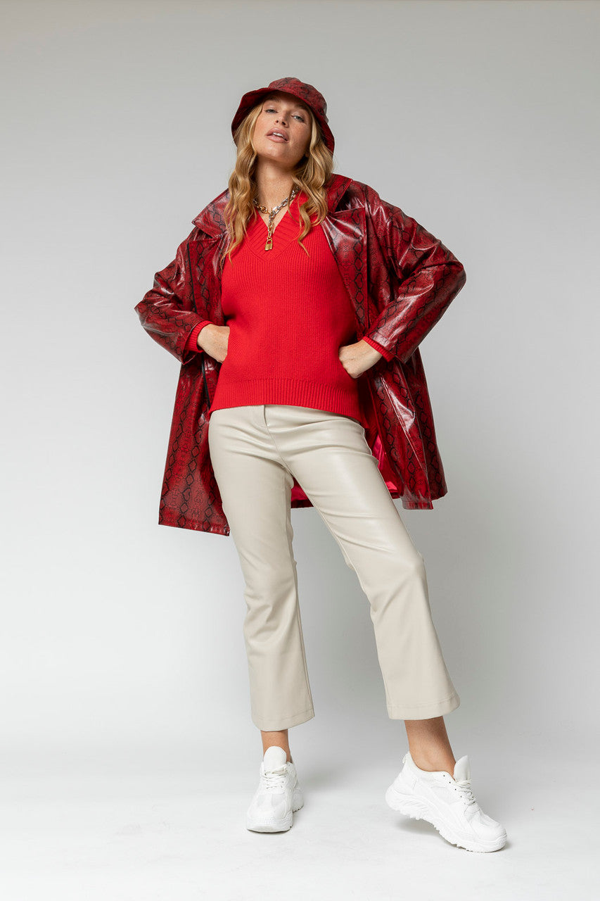 Red Slouch V Neck Jumper