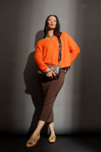 Orange Fluffy V Neck Jumper