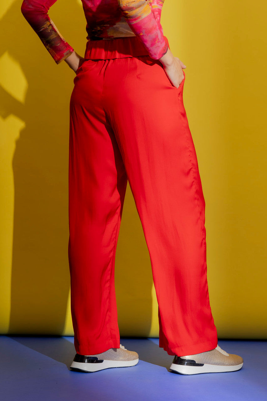 Red Silky Paperbag Pant