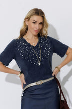 Navy Washed Cotton Pearl T-Shirt