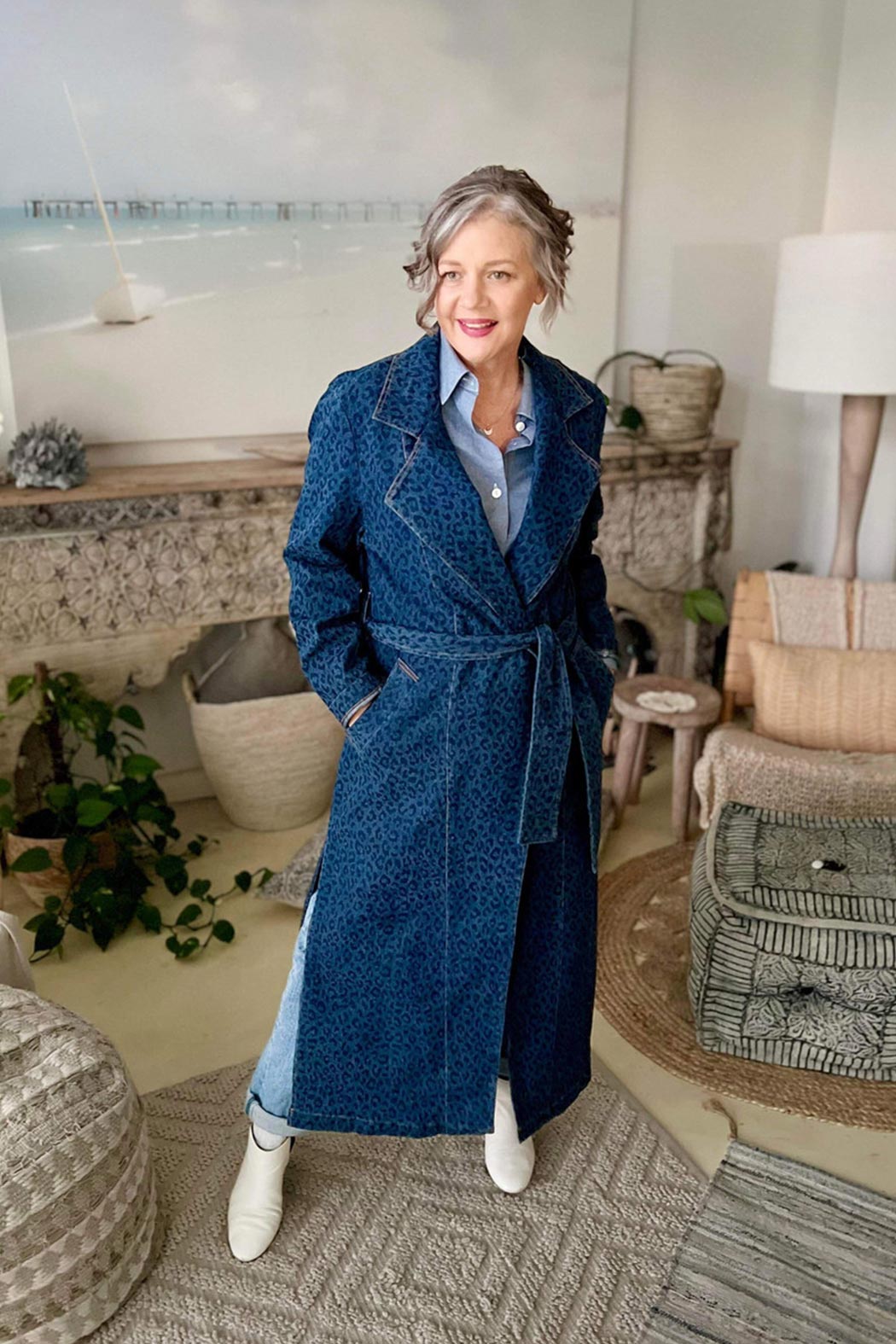 Mid Chambray Animal Trench Coat