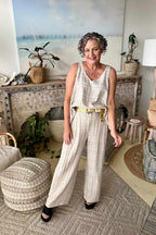 Natural Check Linen Crop Cleo Pant