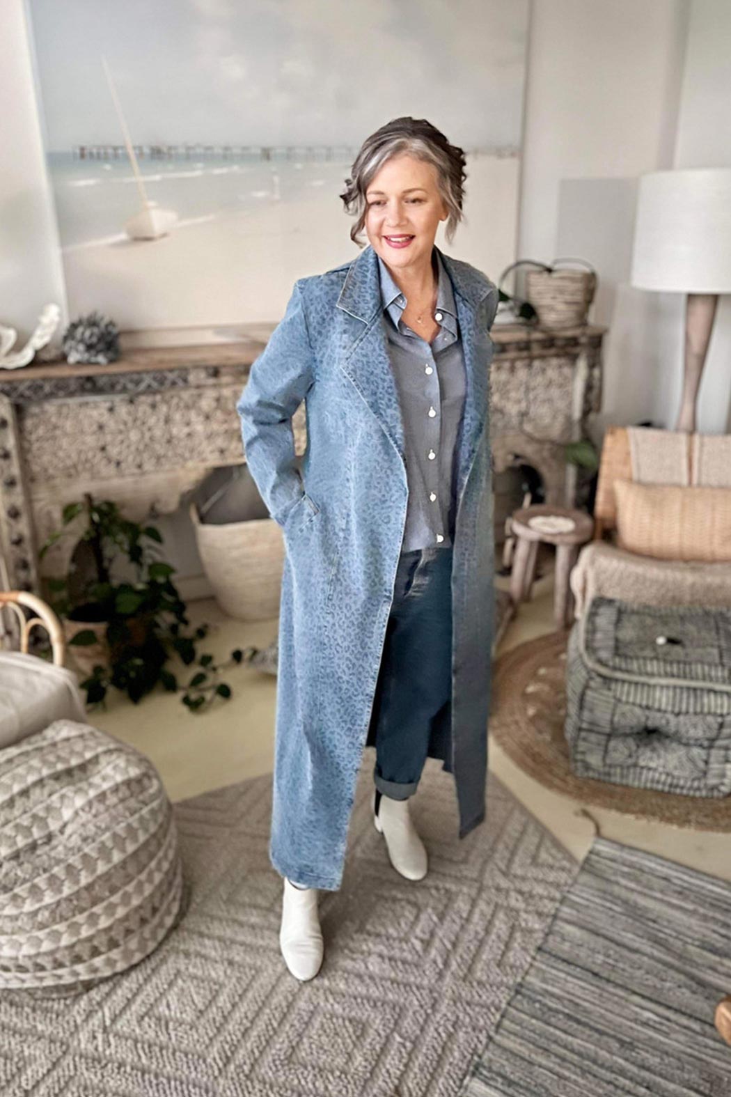 Light Chambray Animal Trench Coat