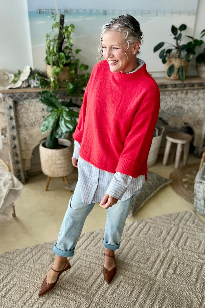 Red Recycled Yarn Fluffy Jumper Red S