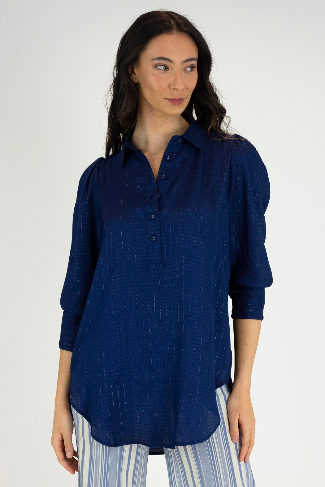 Navy Lurex Maya Shirt - FINAL SALE