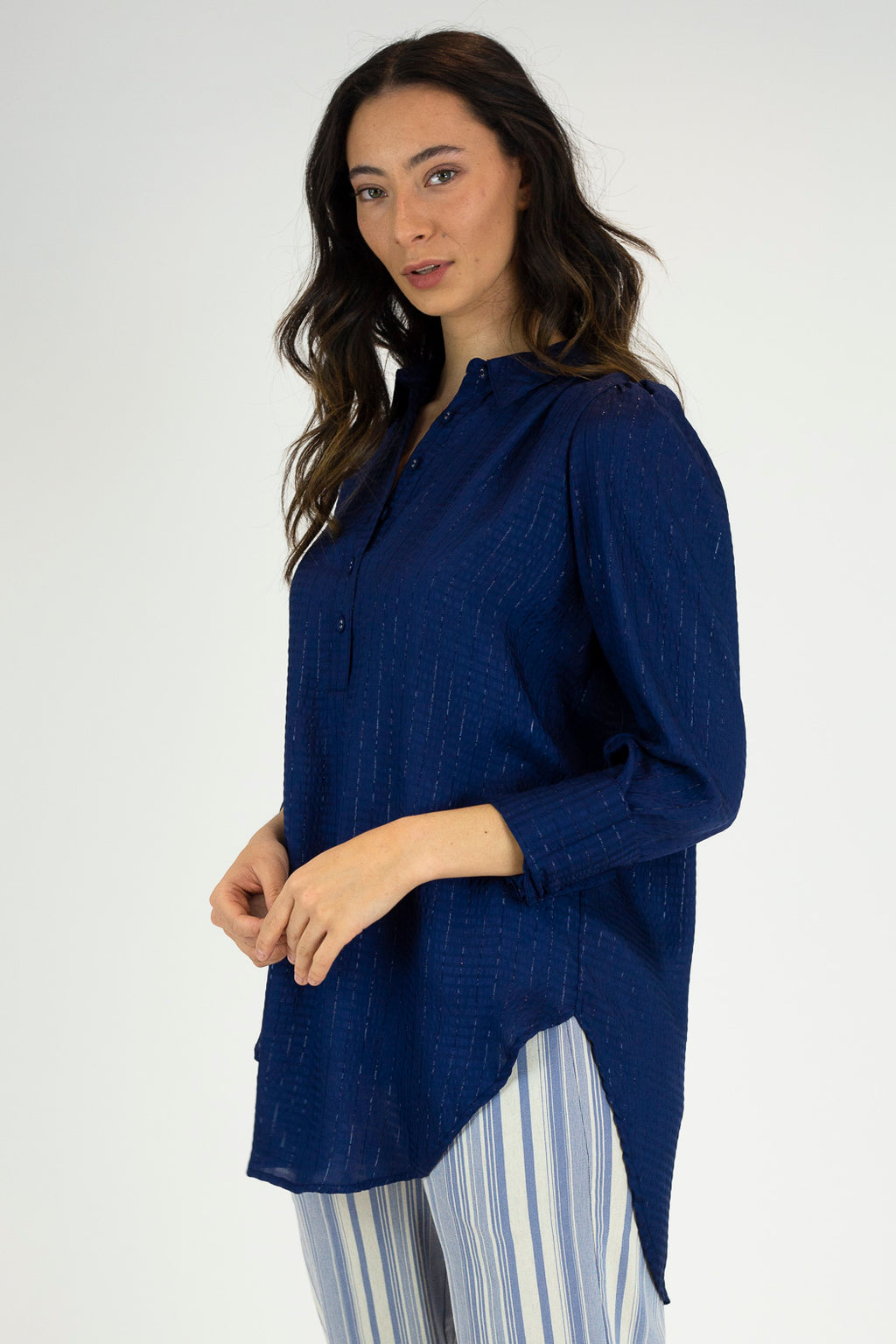 Navy Lurex Maya Shirt - FINAL SALE