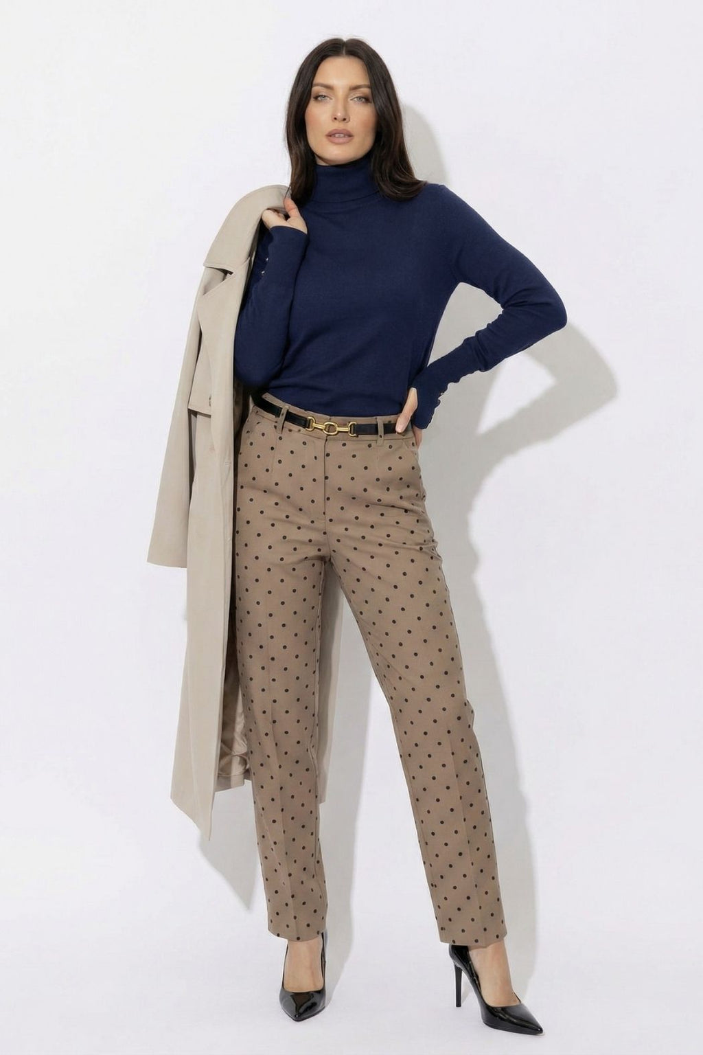 Navy Fine Knit Roll Neck Top
