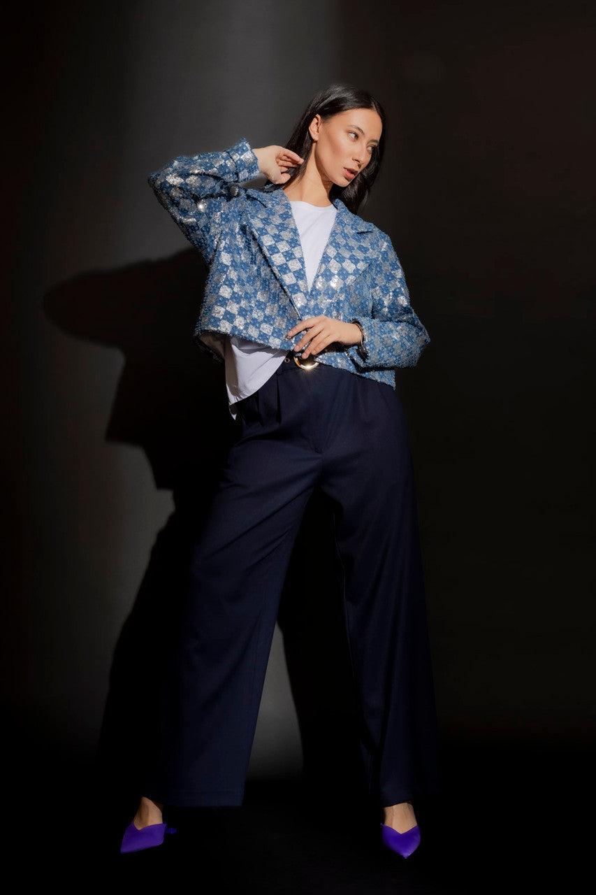 Chambray Denim Sequin Jacket