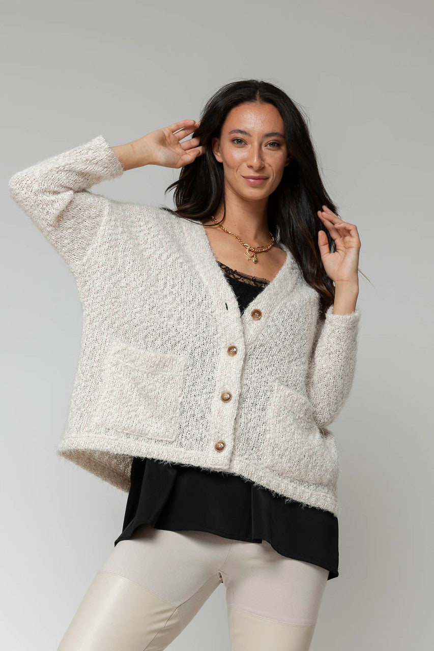 Ivory Fluffy Pocket Cardi - Sale
