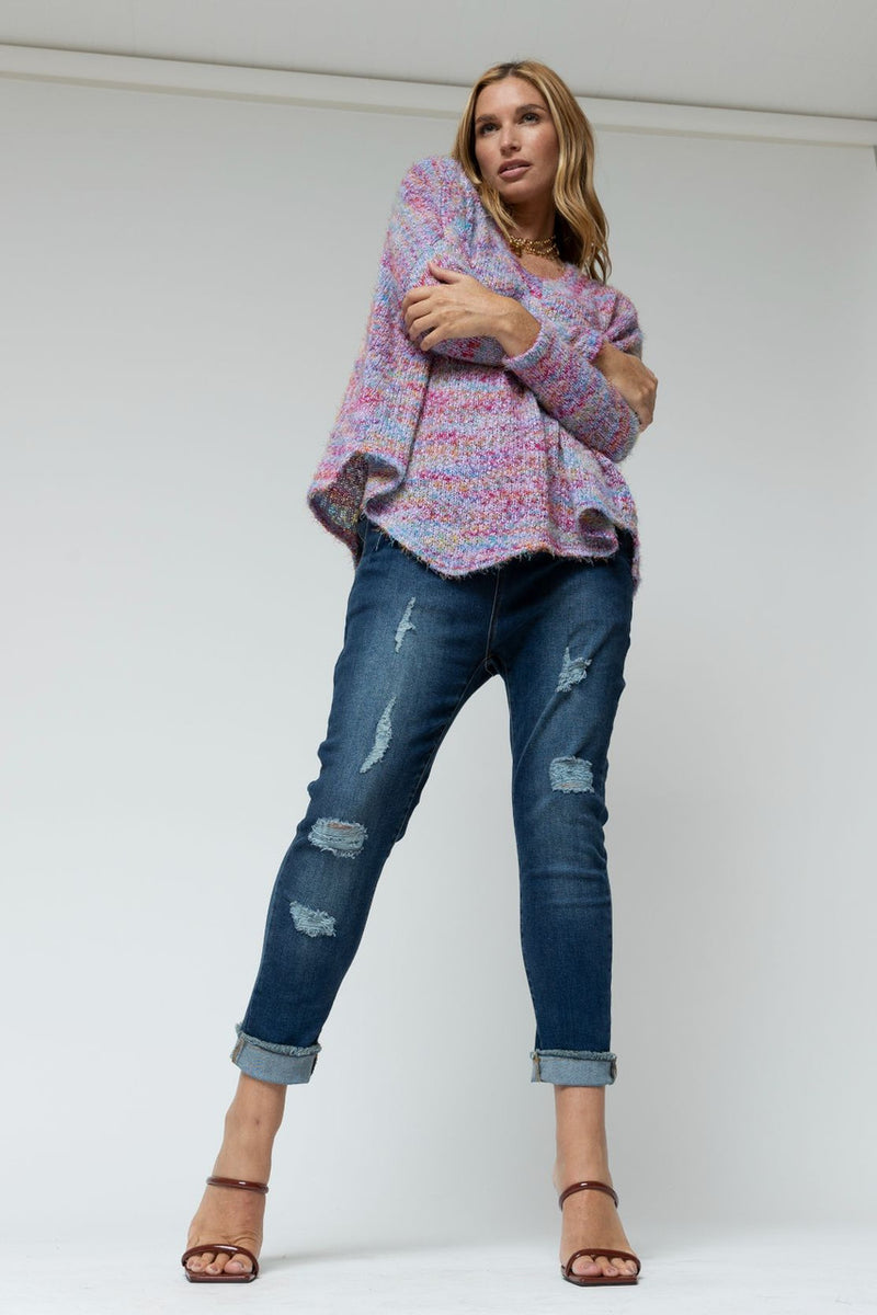 Lilac Speckle Fluffy V Neck Jumper