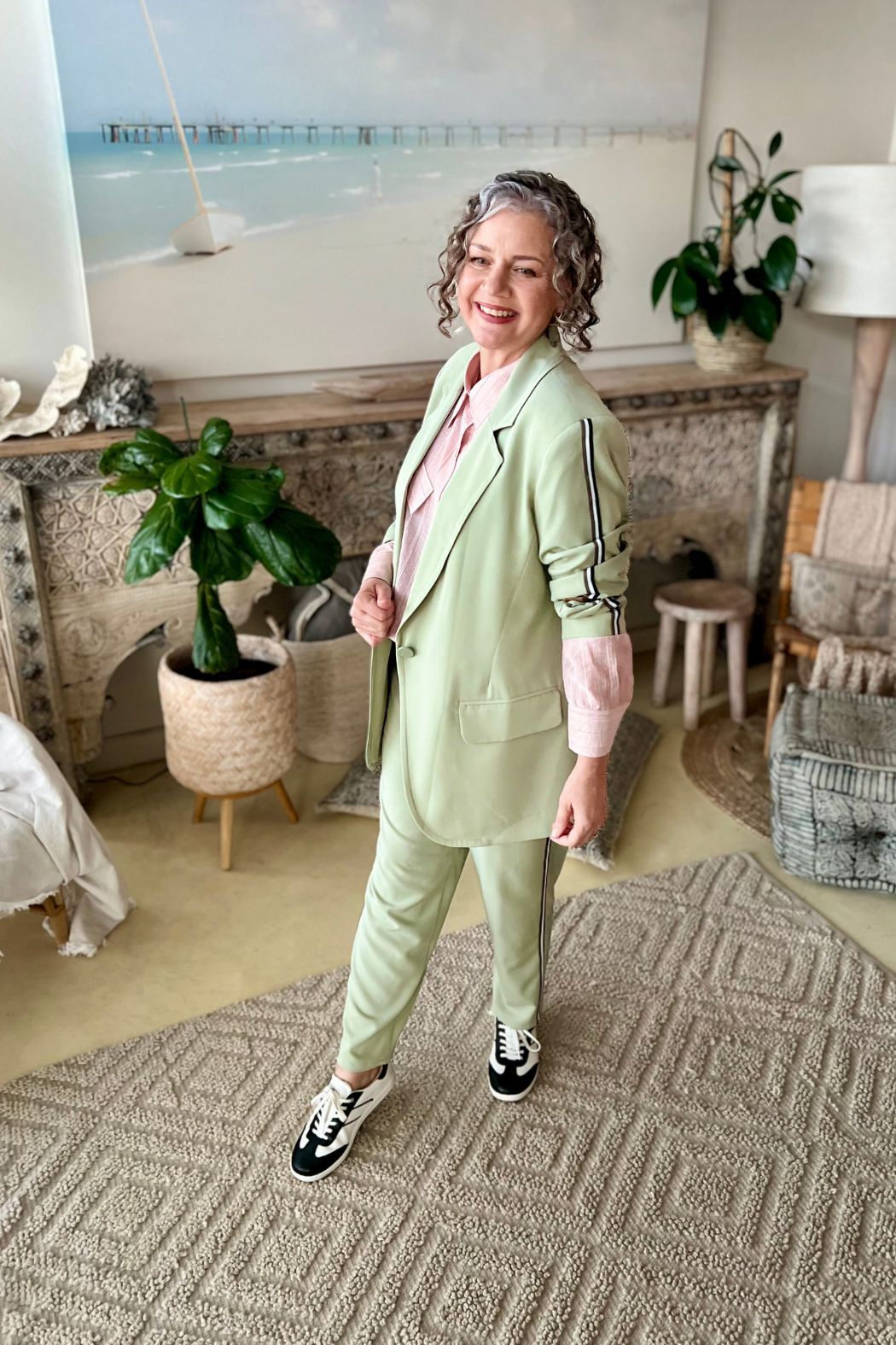 Mint Stripe Boyfriend Blazer