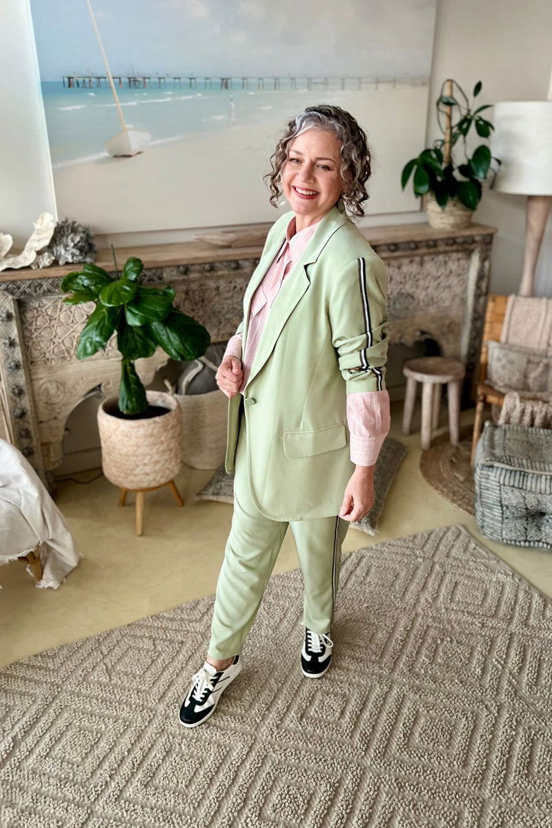 Mint Stripe Boyfriend Blazer