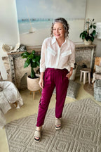Raspberry Stripe Boyfriend Blazer