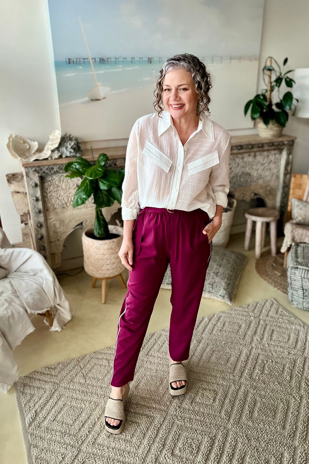 Raspberry Stripe Boyfriend Blazer