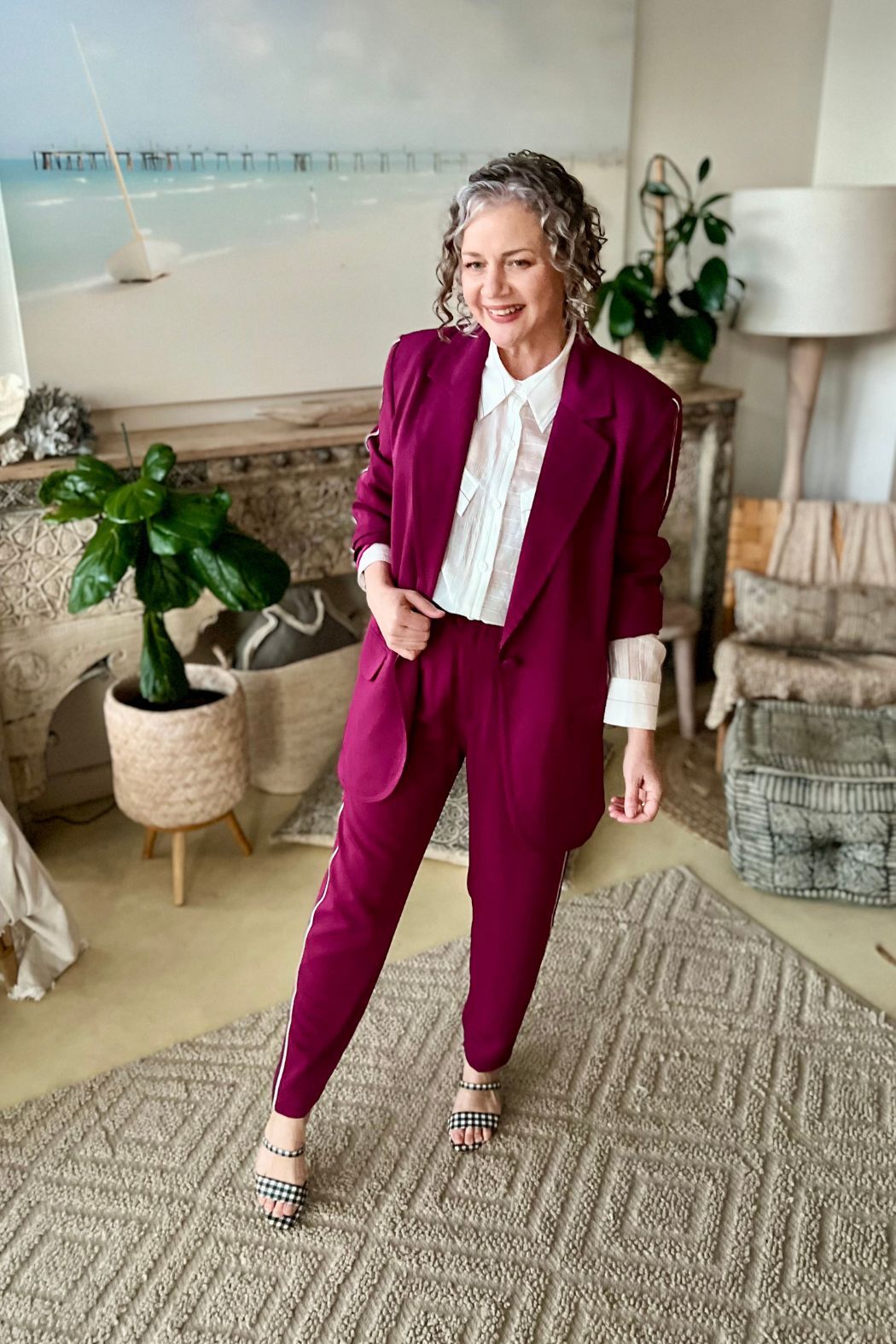 Raspberry Stripe Boyfriend Blazer