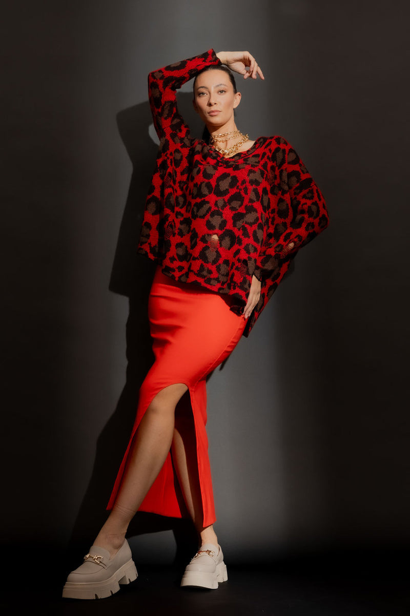Orange Bengaline Cut Out Skirt