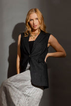 Black Stripe Lurex Single Breasted Vest Black Stripe