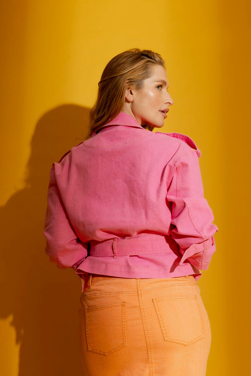 Pink Denim Crop Trench