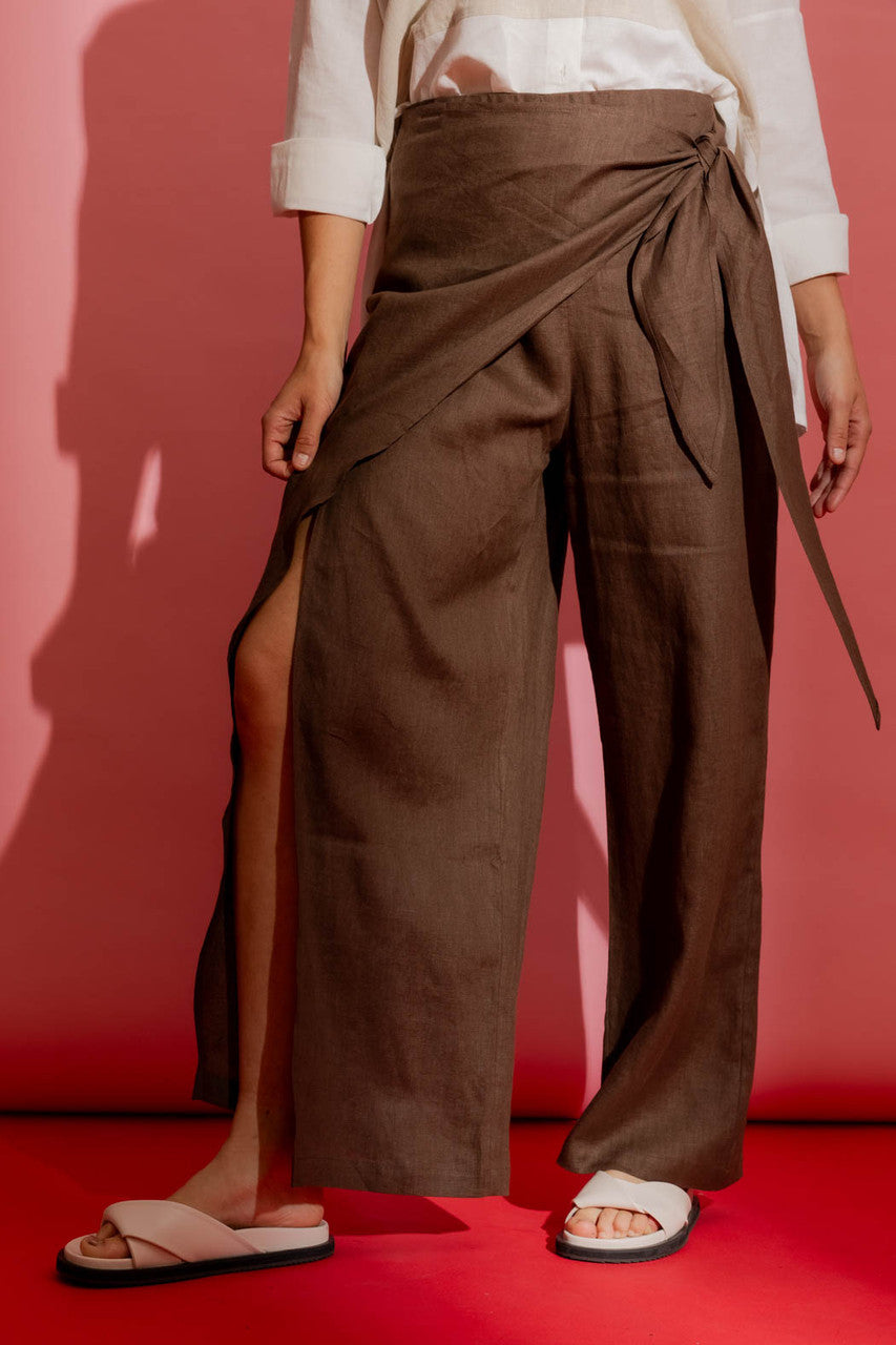 Latte Linen Sarong Tie Pant
