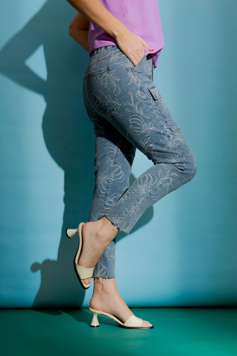 Mid Denim Floral Cargo Jean