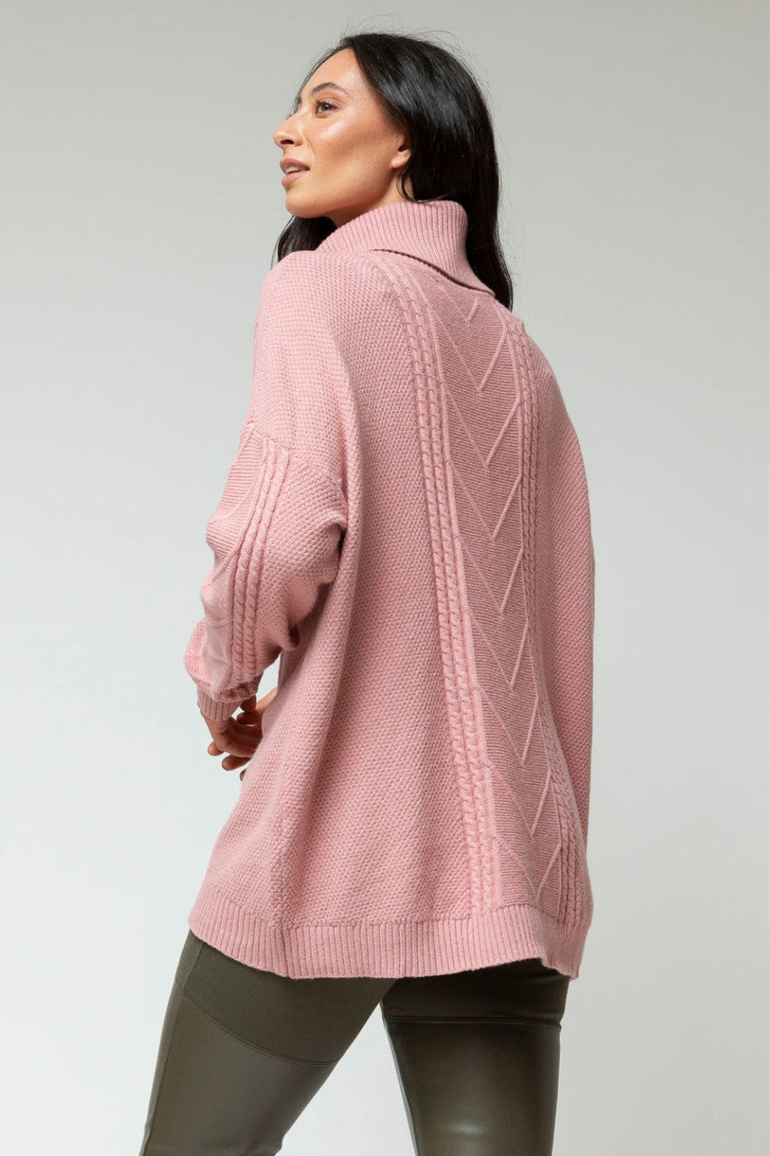 Dusty Pink Cable Roll Neck Jumper - Sale