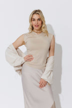 Oatmeal Sleeveless Drape Knit Top